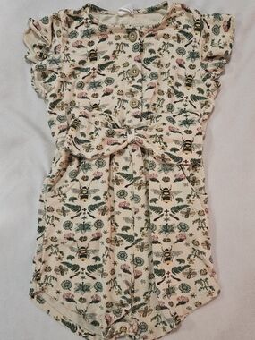 Girls Floral & Bee Print Bow Dress - 2T